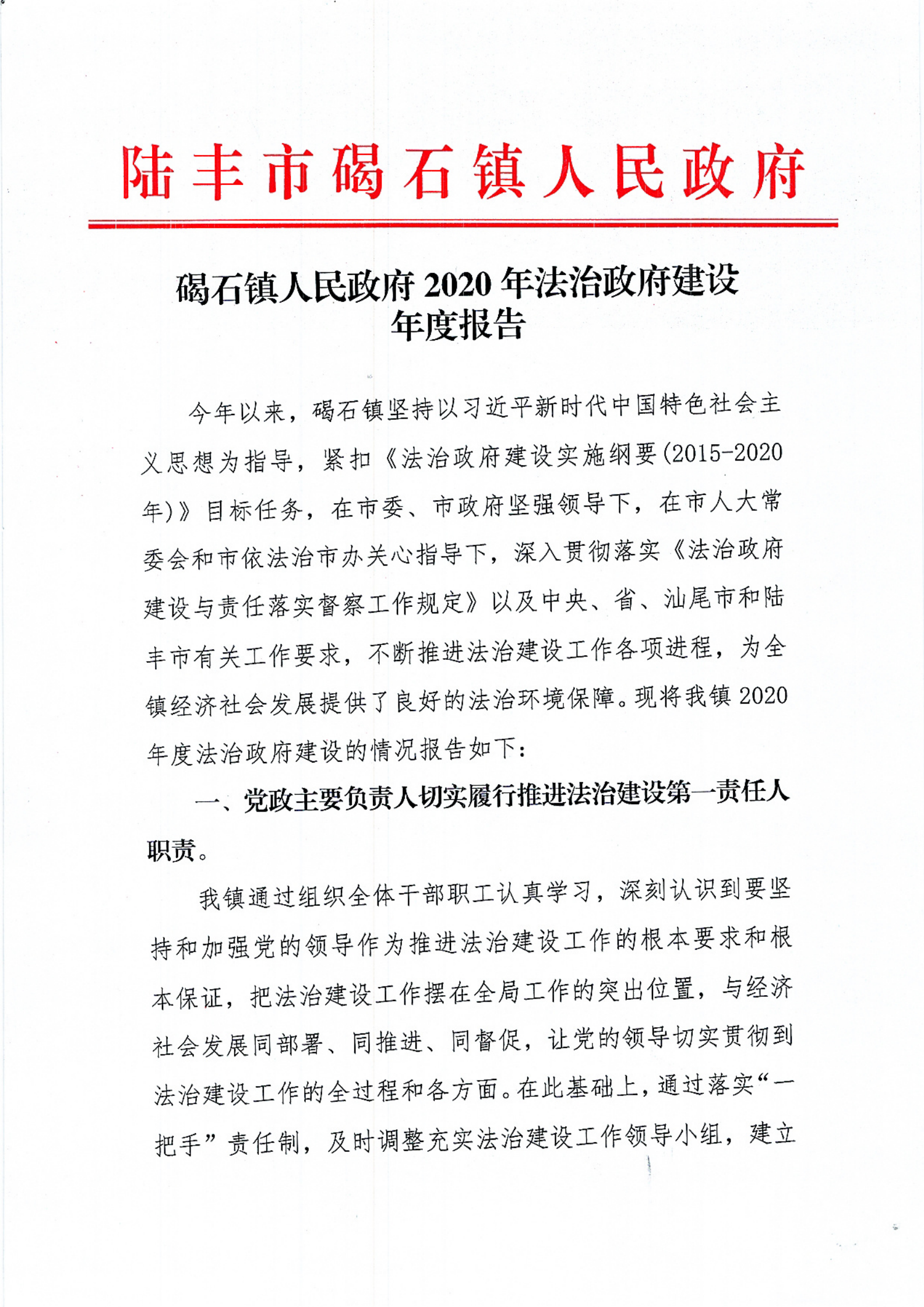 碣石鎮(zhèn)人民政府2020年法治政府建設(shè)年度報告_00.png